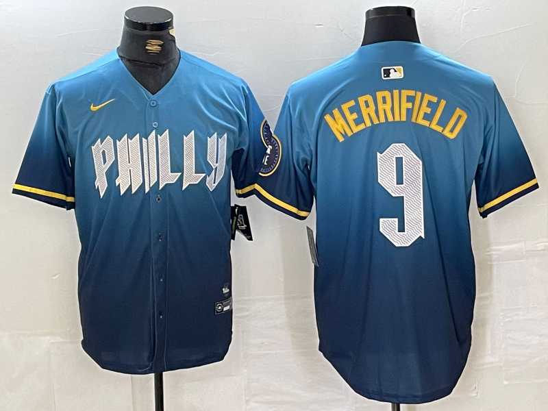 Mens Philadelphia Phillies #9 Whit Merrifield Blue 2024 City Connect Limited Stitched Jersey